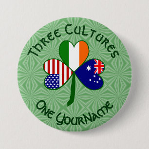 Personalised Australia Ireland USA Shamrock 7.5 Cm Round Badge