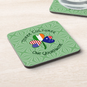 Personalised Australia Ireland USA Shamrock Square Coaster
