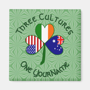 Personalised Australia Ireland USA Shamrock Square Magnet