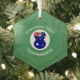 Personalised Australian Angel Christmas Flag Glass Tree Decoration