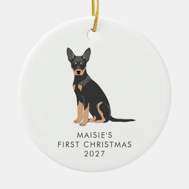 Personalised Australian Kelpie Dog First Christmas Ceramic Ornament (Front)