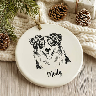 Personalised Australian Shepherd Dog Christmas Ceramic Ornament
