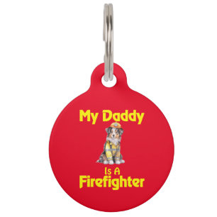 Personalised Australian Shepherd Firefighter Daddy Pet Tag