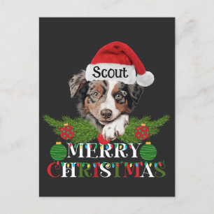 Personalised Australian Shepherd Merry Christmas Holiday Postcard