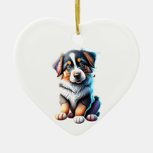 Personalised Australian Shepherd Puppy Ceramic Ornament (Front)