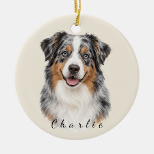 Personalised Australian Shepherd with Custom Name Ceramic Ornament