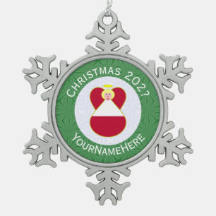 Personalised Austrian Angel Christmas Flag Snowflake Pewter Christmas Ornament