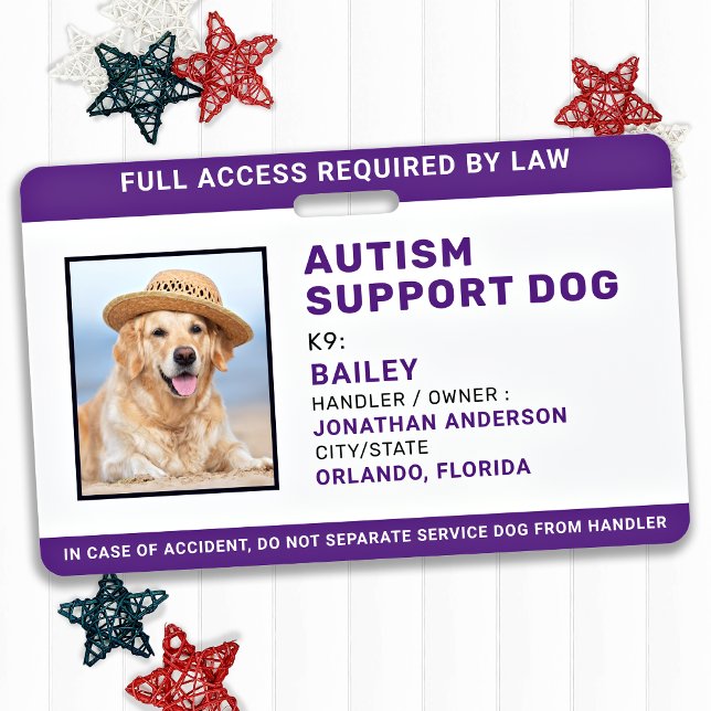 Personalised Autism Support Service Dog ID Photo ID Badge (Creator Uploaded)