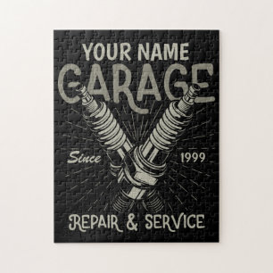 Personalised Auto Mechanic Garage Retro Spark Plug Jigsaw Puzzle