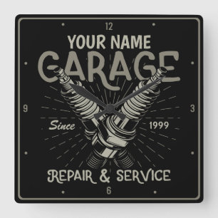 Personalised Auto Mechanic Repair Service Garage Square Wall Clock