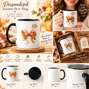 Personalised Autumn Bow Mug with Name – Elegant Fa