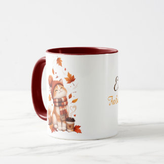 Personalised Autumn Cat Mug | Custom Name Cosy Fal