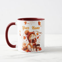 Personalised Autumn Cat Mug | Custom Name Cosy Fal