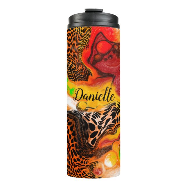 Personalised Autumn Colours Abstract Pour Painting Thermal Tumbler (Front)