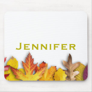 Personalised Autumn Falling Leaves Mouse Pad