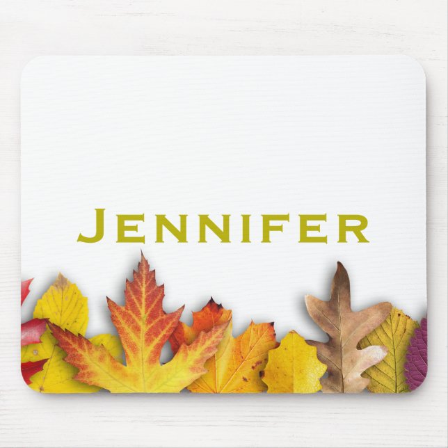 Personalised Autumn Falling Leaves Mouse Pad (Front)