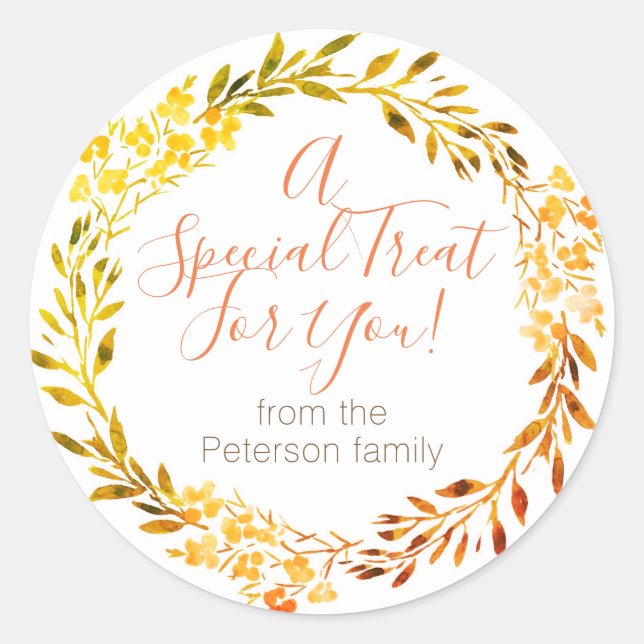 Personalised Autumn Favour/Treat Sticker (Front)