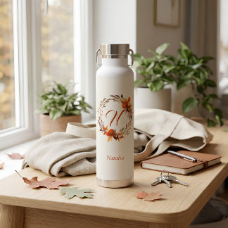 Personalised Autumn Floral Monogram Water Bottle