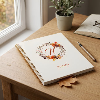 Personalised Autumn Harvest Wreath Monogram Notebook