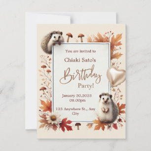 Personalised Autumn Hedgehog Birthday Invitation