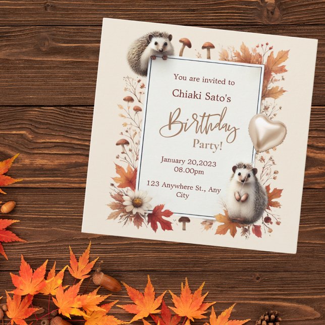 Personalised Autumn Hedgehog Birthday Invitation (Creator Uploaded)