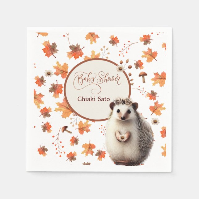 Personalised Autumn Hedgehog Napkins (Front)
