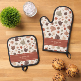 Personalised Autumn Leaves Oven Mitt & Pot Holder Set
