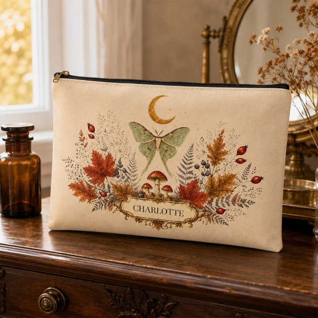 Personalised Autumn Luna Moth Witchy Botanical  Accessory Pouch (Personalized Autumn Luna Moth Witchy Botanical Accessory Pouch)