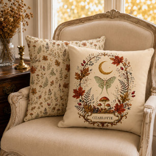 Personalised Autumn Luna Moth Witchy Botanical Cushion