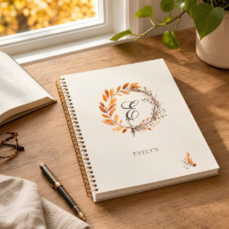 Personalised Autumn Monogram Watercolor Notebook
