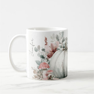 Personalised Autumn Mug with Pumpkins and Flowers