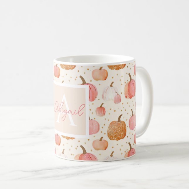 Personalised Autumn Mug with Pumpkins Pattern (Front Right)