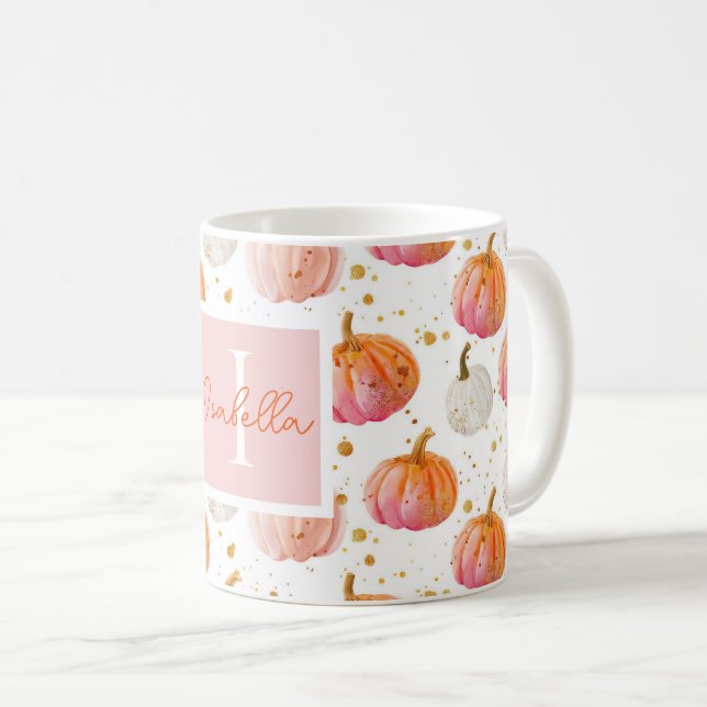 Personalised Autumn Mug with Pumpkins Pattern (Front Right)