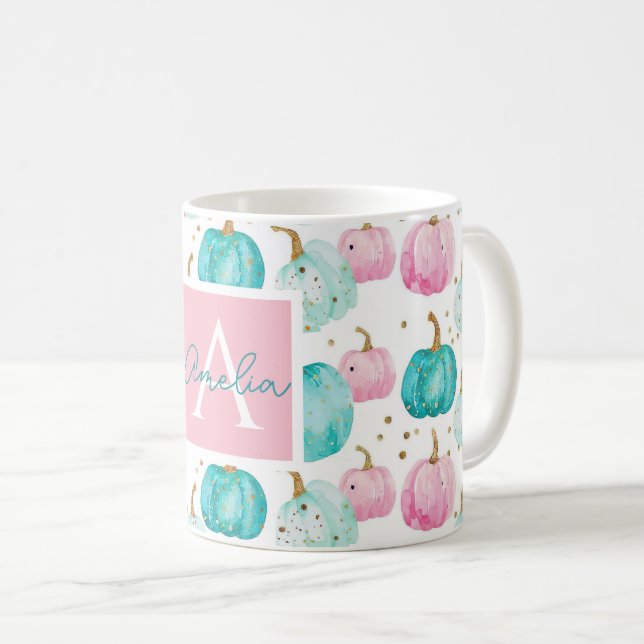Personalised Autumn Mug with Pumpkins Pattern (Front Right)