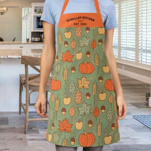 Personalised Autumn Pattern, Pumpkin, Leaves Chef Apron