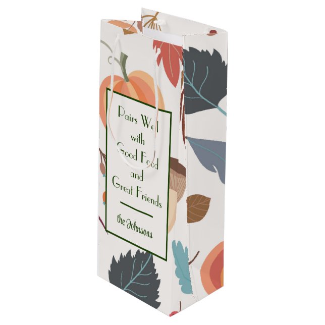 Personalised Autumn Print Wine Gift Bag (Front Angled)