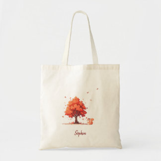 Personalised Autumn Tree and Squirrel  Tote Bag