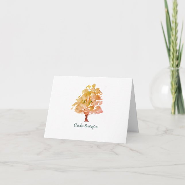Personalised Autumn Tree Hand-Painted Watercolor Note Card (Front)