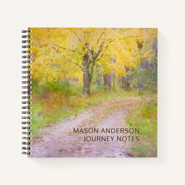 Personalised Autumn Woods Trail Journey Notebook (Front)