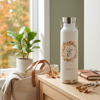 Personalised Autumn Wreath Monogram Water Bottle