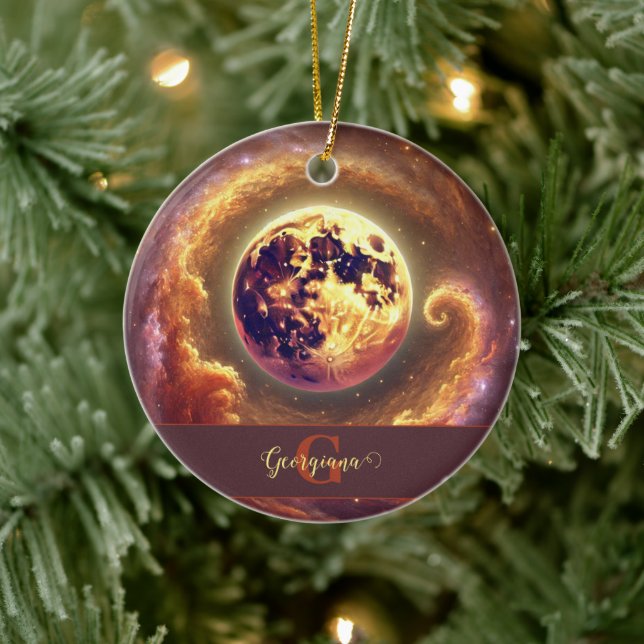 Personalised Autumnal Galaxy Harvest Moon Ceramic Ornament (Tree)