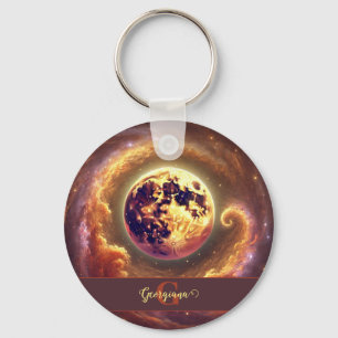 Personalised Autumnal Galaxy Harvest Moon Key Ring