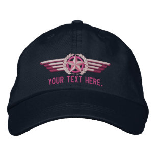 Personalised Aviation Star Laurels Pilot Wings Embroidered Hat