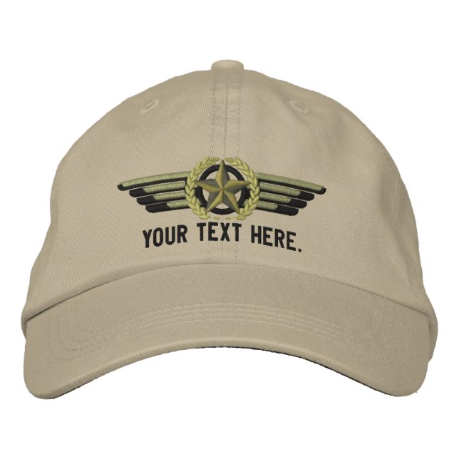 Personalised Aviation Star Laurels Pilot Wings Embroidered Hat (Front)