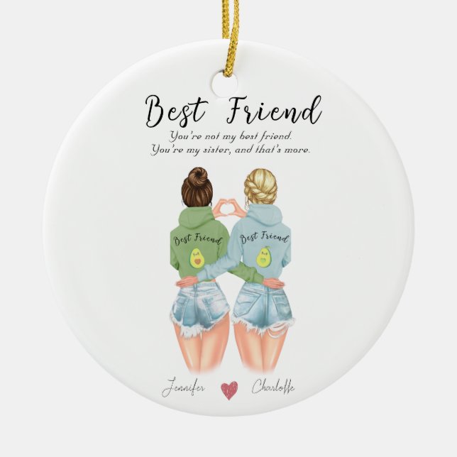 Personalised  avocado gift for best friend ceramic ornament (Front)