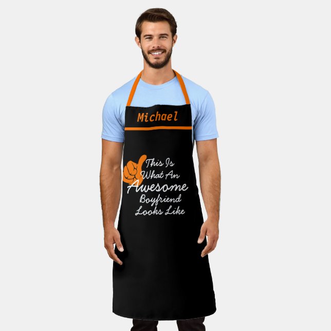 Personalised Awesome Boyfriend Black Chef Apron (Worn)