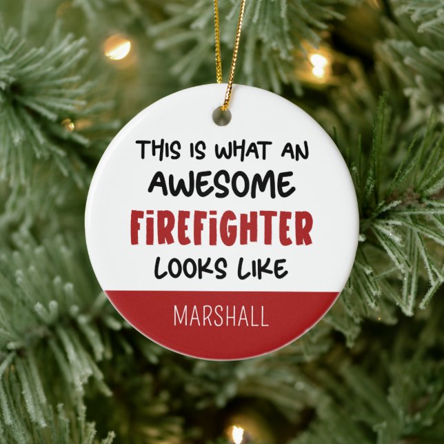 Personalised Awesome Firefighter Funny Firefighter Ceramic Ornament (Tree)