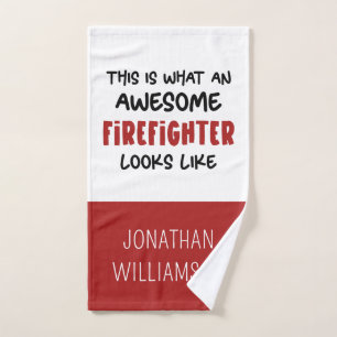 Personalised Awesome Firefighter Funny Firefighter Hand Towel