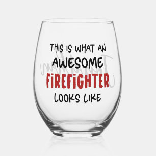 Personalised Awesome Firefighter Funny Firefighter Stemless Wine Glass