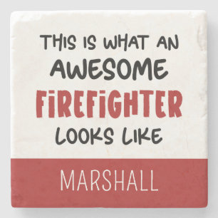 Personalised Awesome Firefighter Funny Firefighter Stone Coaster